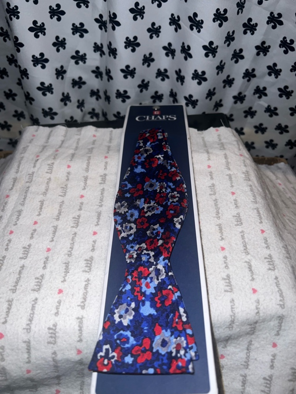 Chaps Men’s tie bow Navy Blue Floral Bow Tie with Red Accents